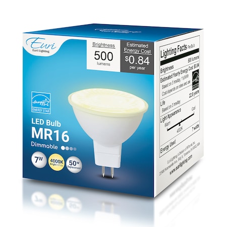 Euri Lighting LED MR16 50W Dim ES EM16-7W4040ew